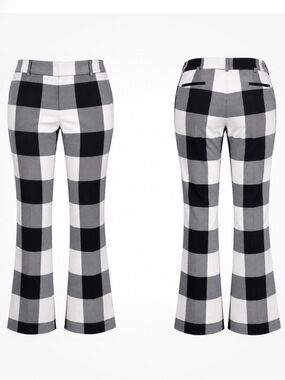 New York & Co Buffalo Check Black and White Wide Leg Pants 8 Tall